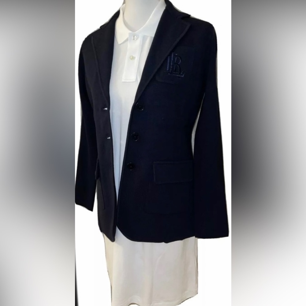 ⭐️Sold⭐️New LaurenRalphLauren Cotton Combed Knit Embroidered Logo Blazer Navy M - Picture 8 of 12
